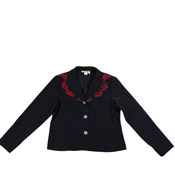 New Frontier Western Crop Black Blazer Jacket Red Floral Embroidery Size Large - Picture 2 of 10
